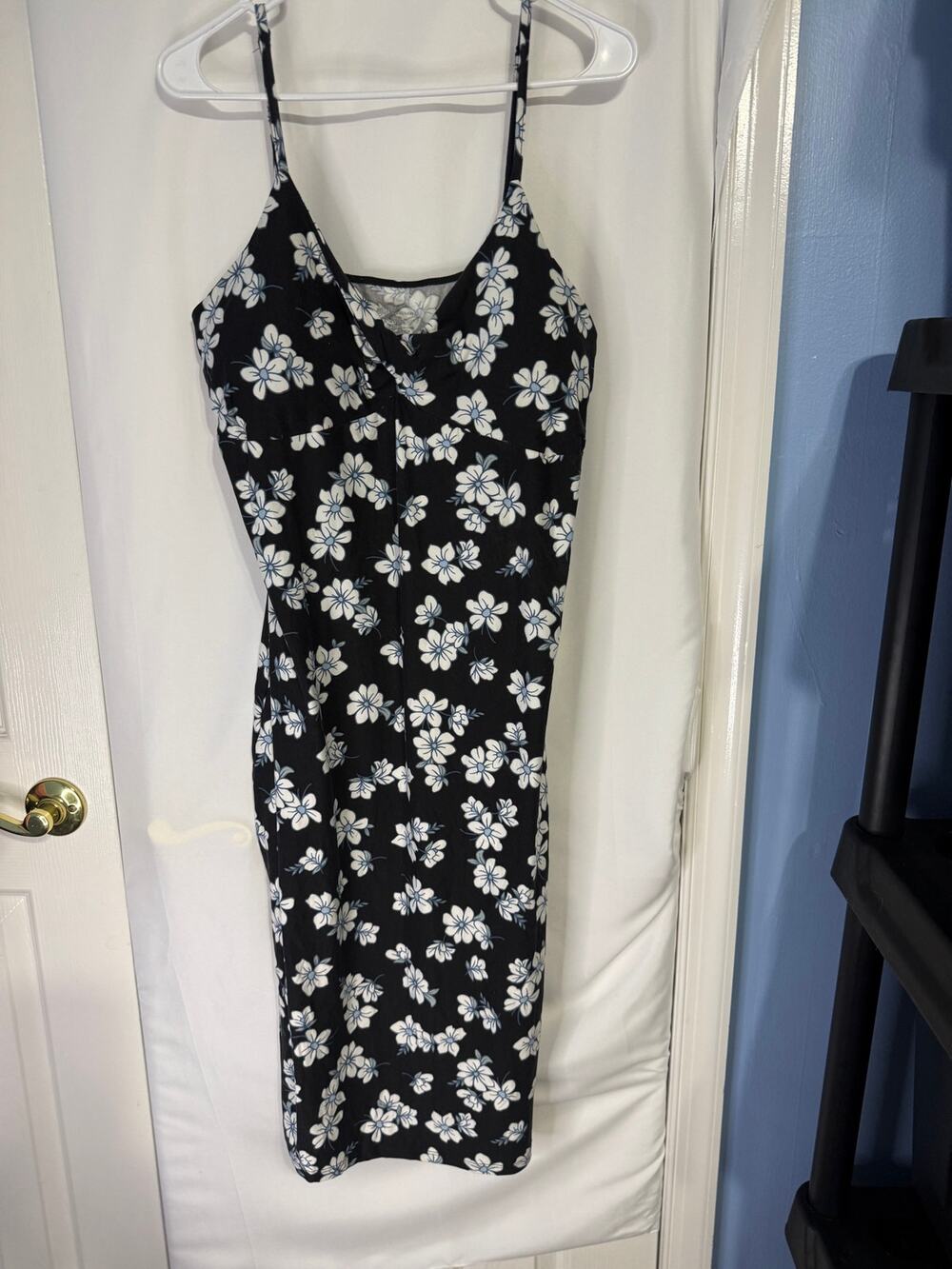 No Boundaries Floral Slip Dress XXL 19 Black White Blue Y2K Mini Cami Dress